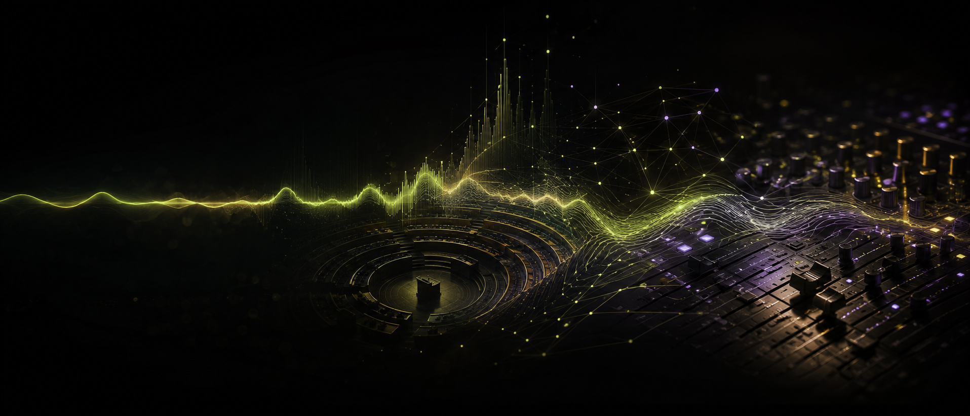 A luminous audio signal connecting a parliamentary chamber, technology network and recording console